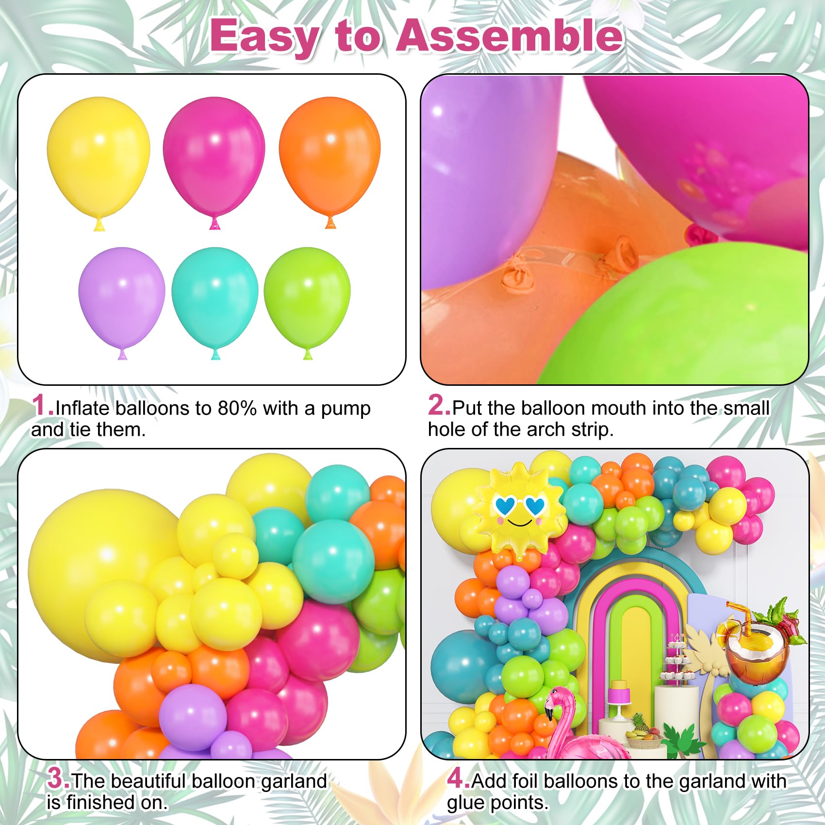 Ouddy Party 10in tropical balloons for colorful garland and arch accents