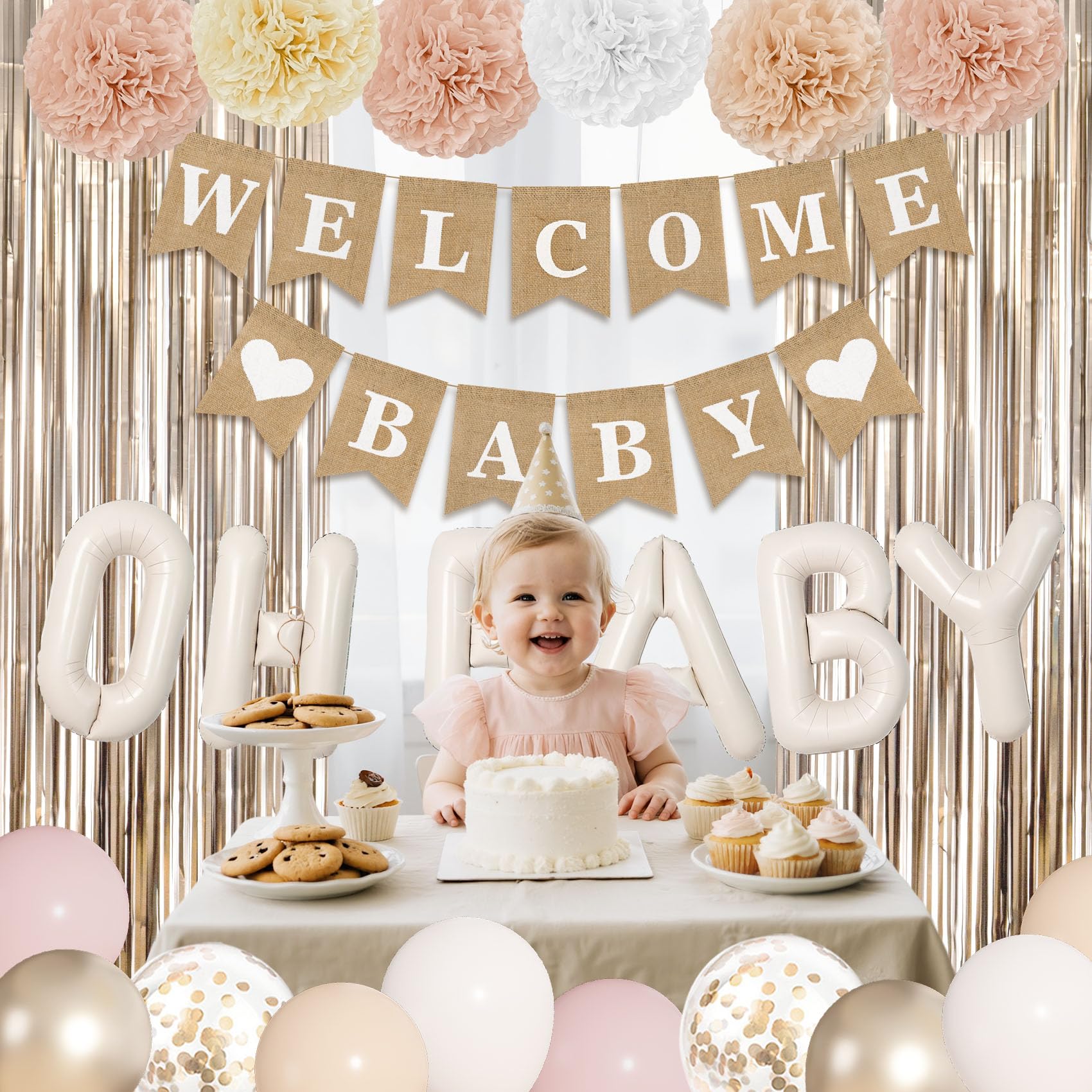 Ouddy Party welcome baby banner cloth offers durable, reusable decor.
