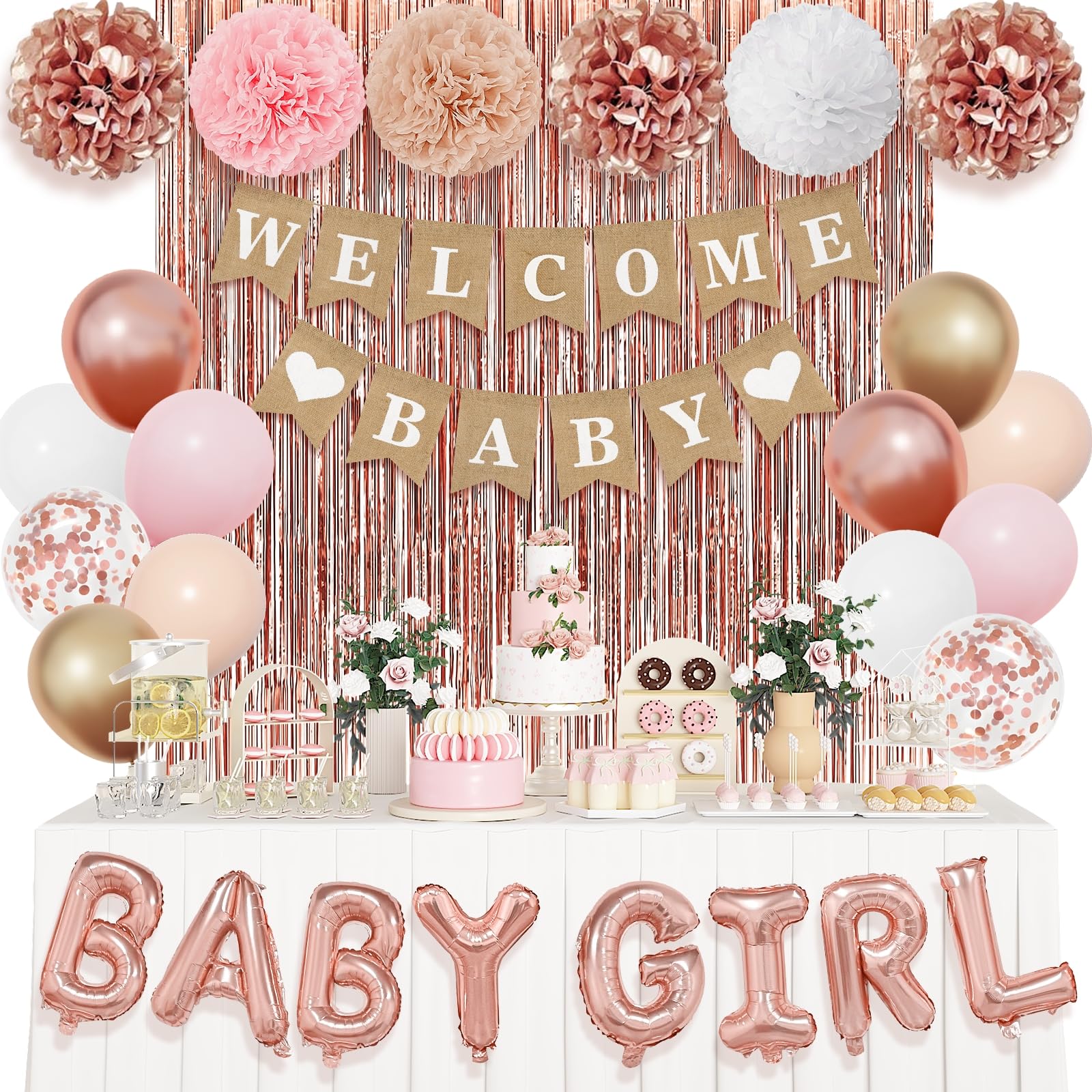Ouddy Party welcome baby banner adds a stylish focal point for a baby shower