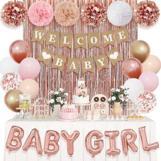 Ouddy Party welcome baby banner adds a stylish focal point for a baby shower
