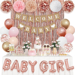 Ouddy Party welcome baby banner adds a stylish focal point for a baby shower