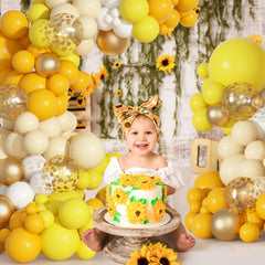 Ouddy Party yellow-gold palette complements sunflowers and bees