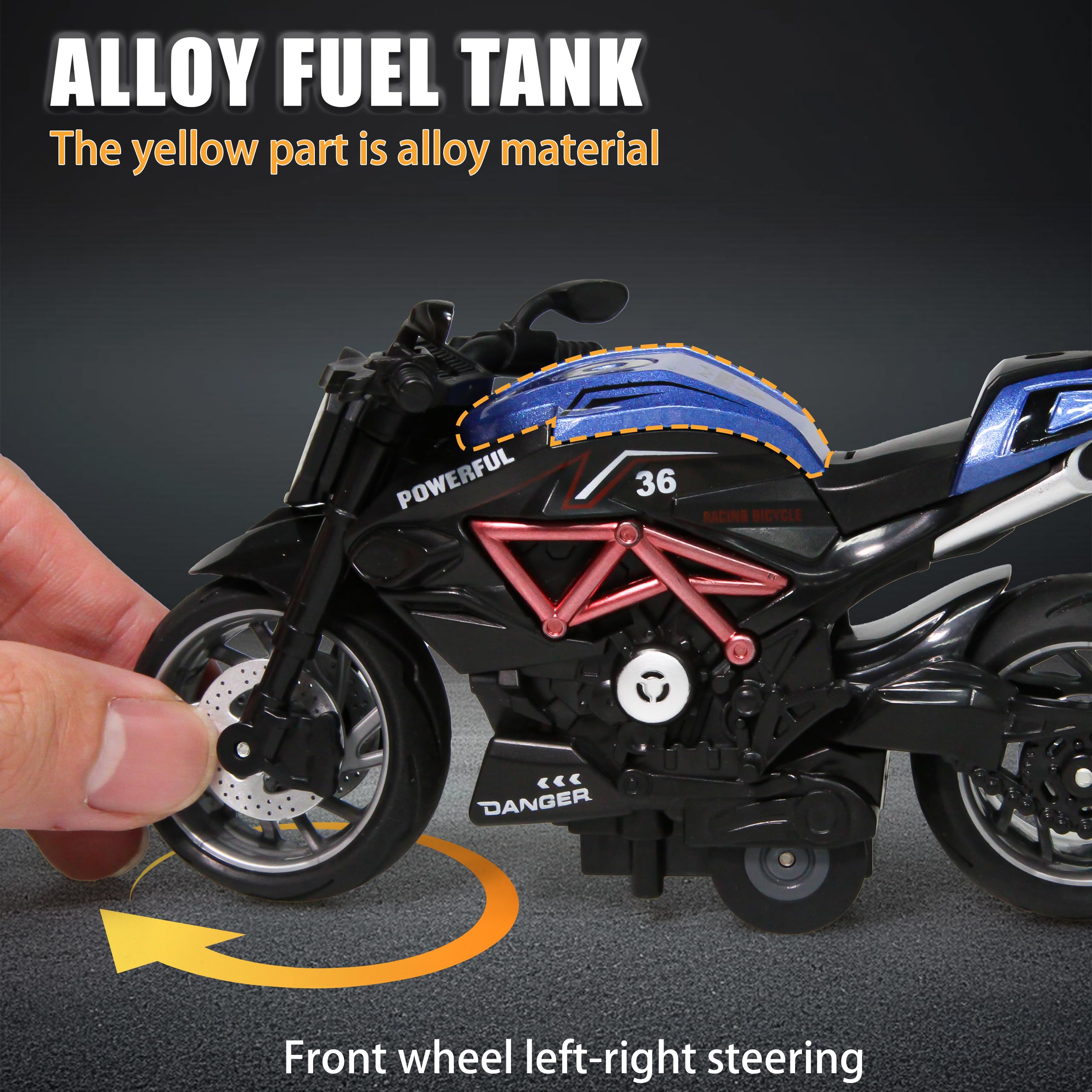 OUFOTAT black pull-back motorcycle set designed for durable, rough play