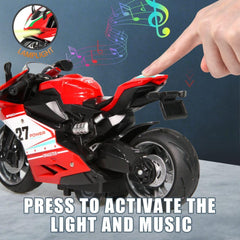 OUFOTAT Kids Motorcycle featuring a steering wheel to support motor control