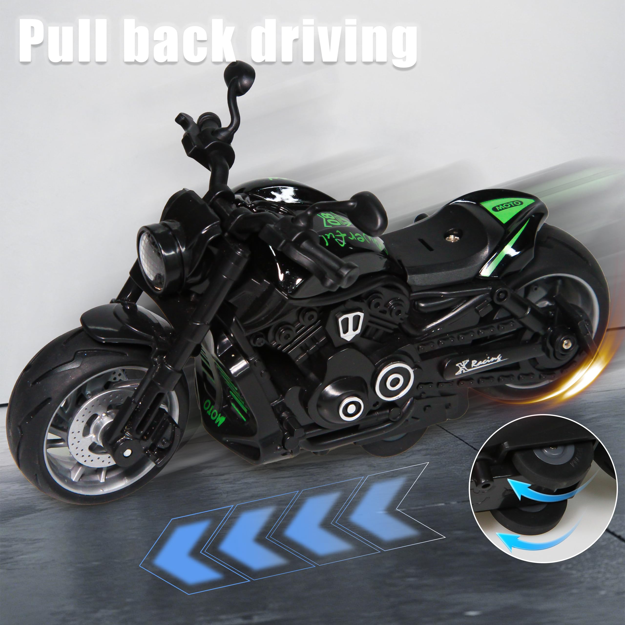 OUFOTAT pull back motorcycle 3-5 inch scale detail for imaginative play