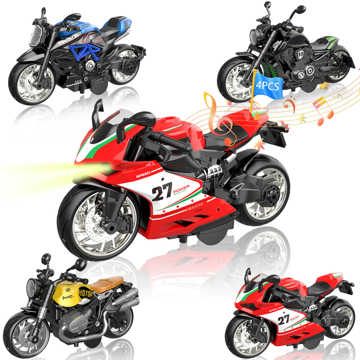 OUFOTAT pull back motorcycle color assortment front view for shelf display