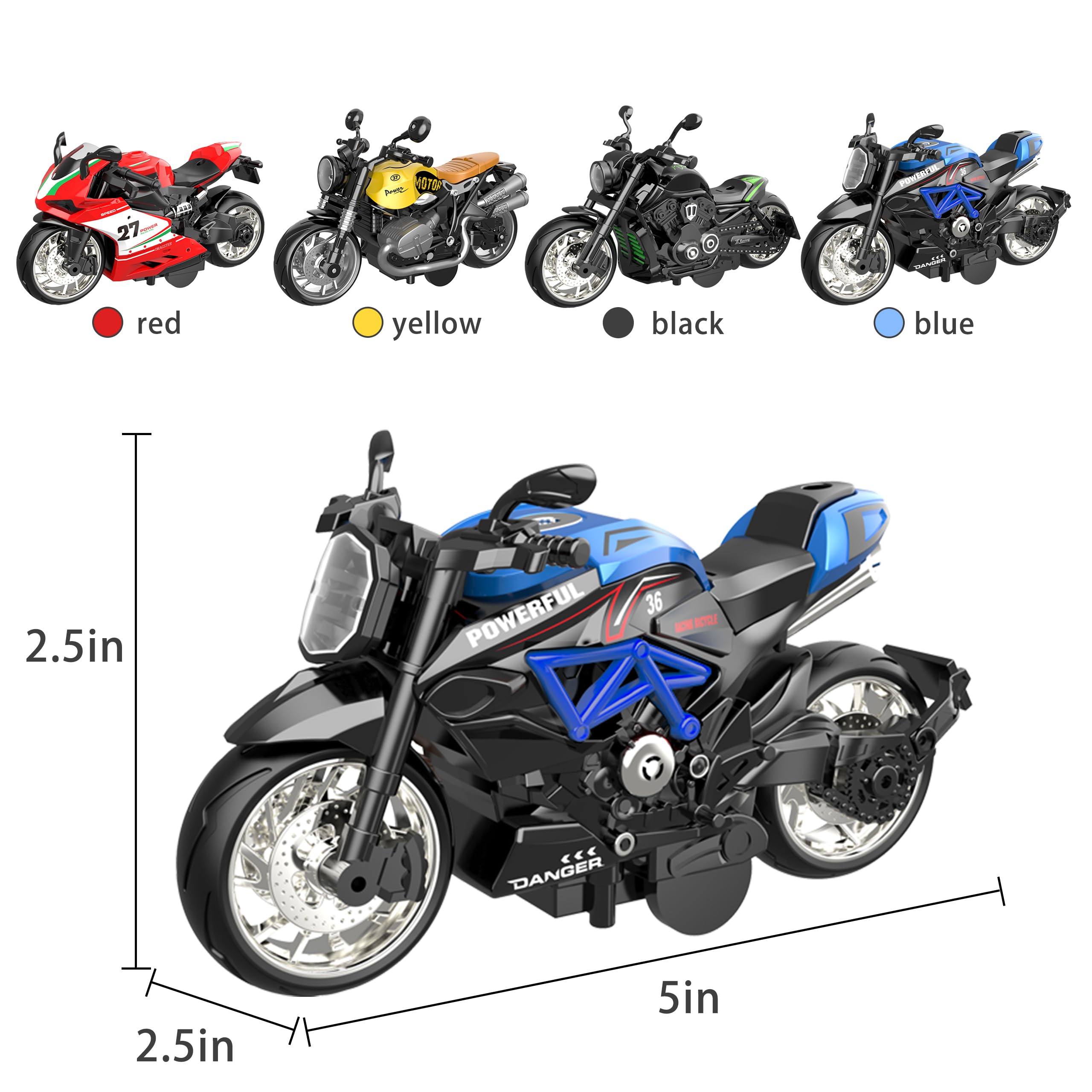 OUFOTAT pull-back motorcycle with LED headlights for bright rides