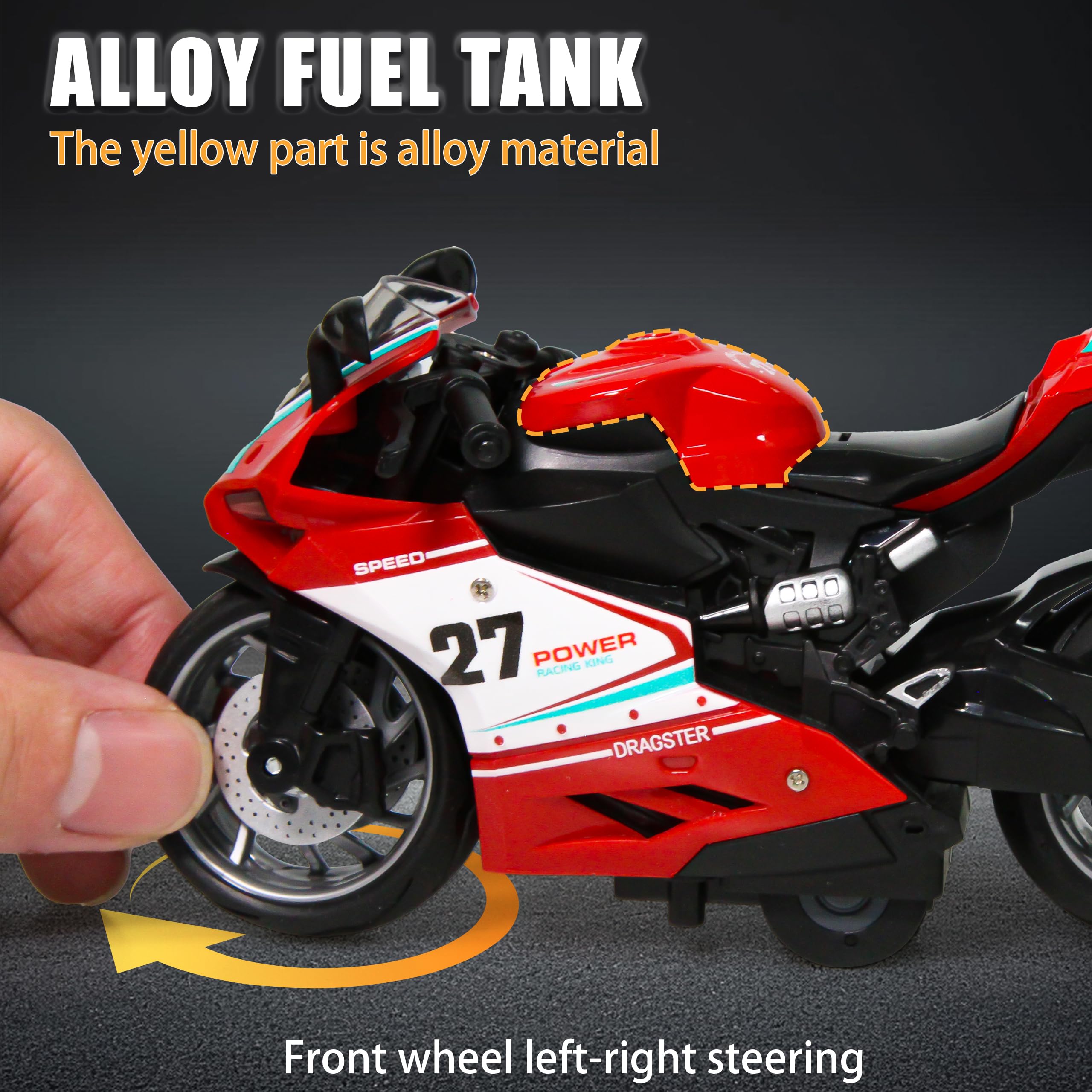 OUFOTAT pull back motorcycle realistic sounds activated by gentle press