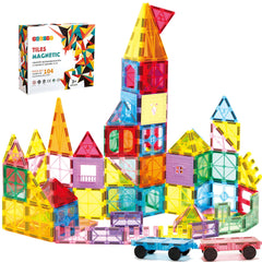 OugerToy 104pcs magnetic tiles set for imaginative building and early geometry skills