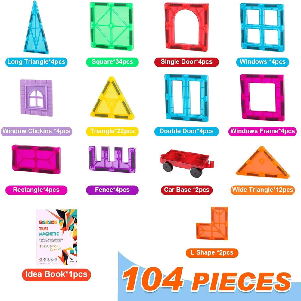 OugerToy magnetic tiles with car bases enabling taller 3D structures