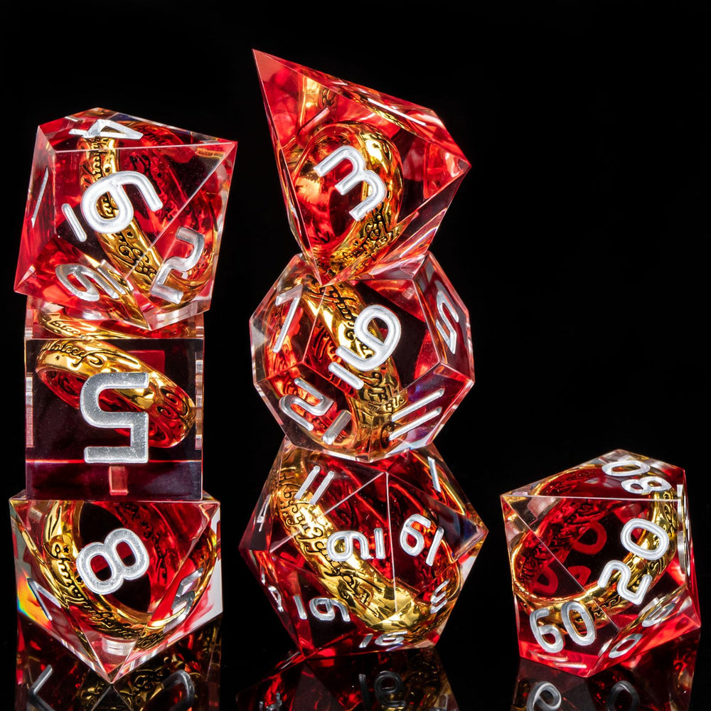 OUKELANWO ring-themed DND dice show D20 and D12 for quick action.