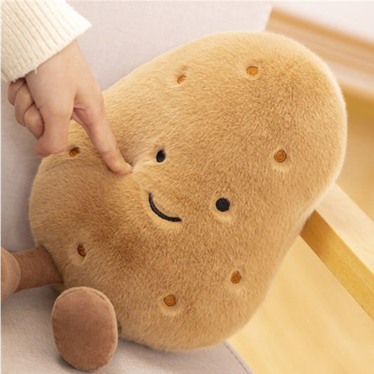 OUKEYI Croissant Plush Toy 3D eyes offers a friendly cuddle.