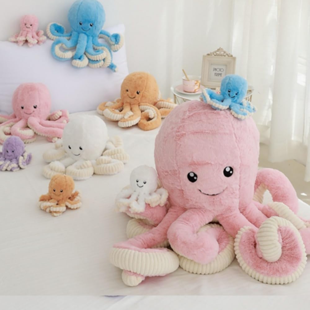 OUKEYI octopus plush blue face closeup, charming eyes for cuddle moments