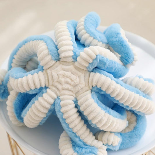 OUKEYI octopus plush blue side view, perfect decor and comfort for kids
