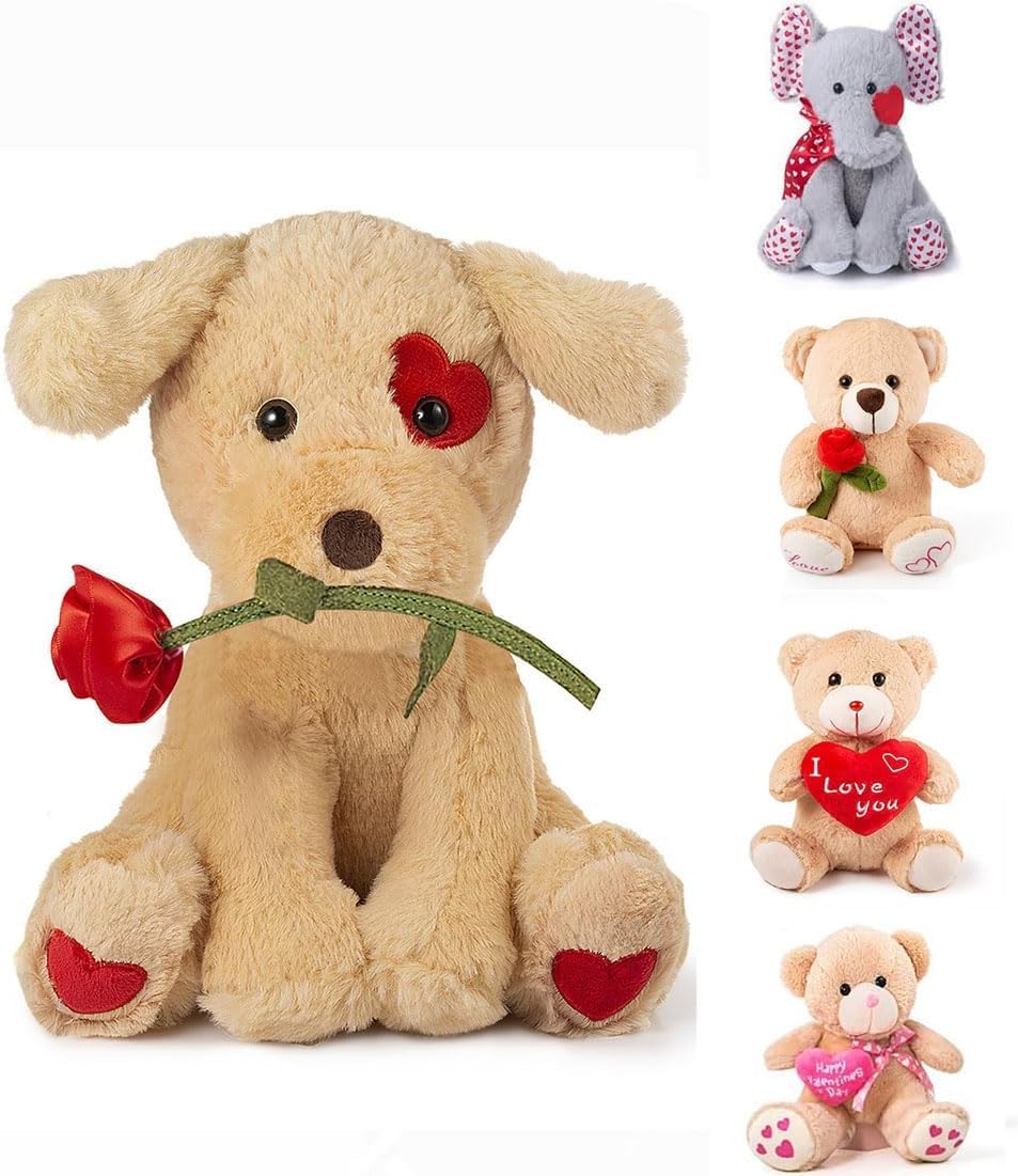 Oukiwi 10-inch Valentines dog holding a heart, a comforting keepsake.