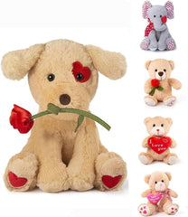 Oukiwi 10-inch Valentines dog holding a heart, a comforting keepsake.