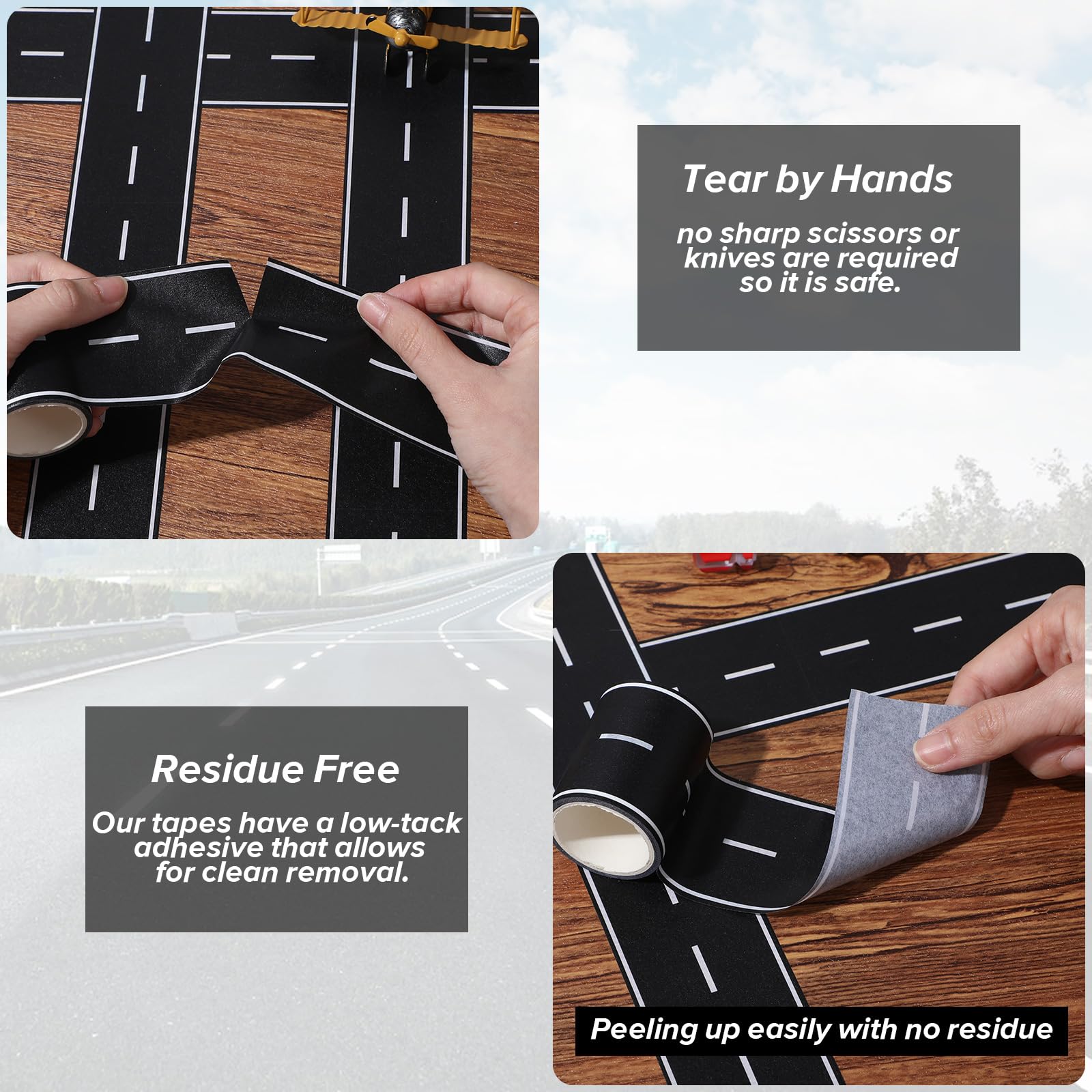 Ouligay easy-apply road tape for toy cars tearable by hand