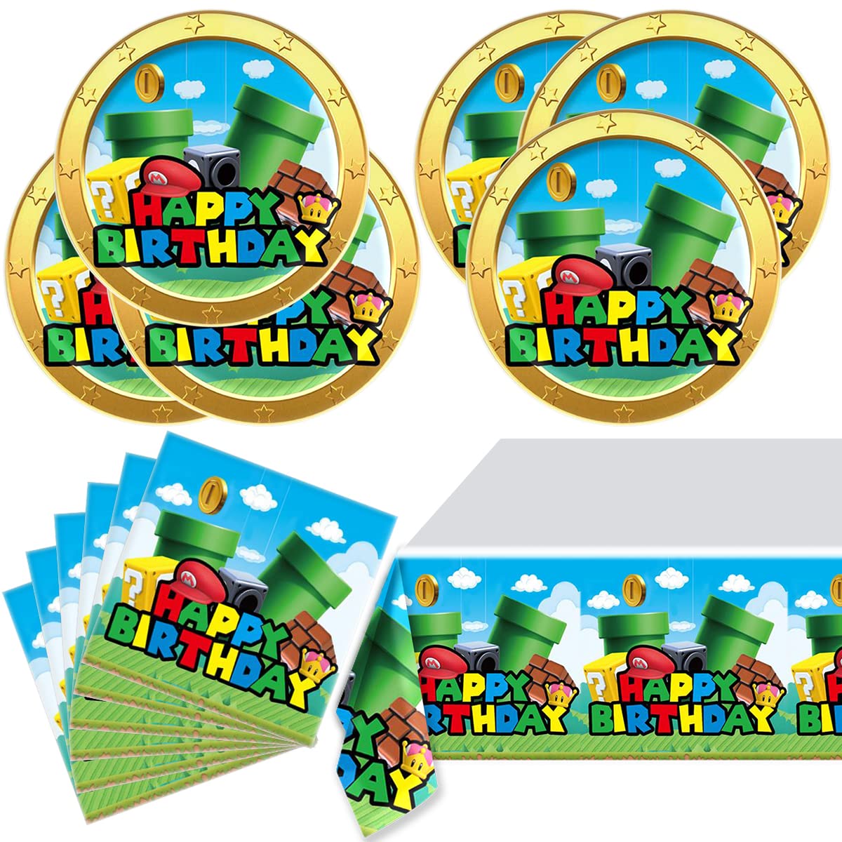 OULUN Super Bros plates for 20 guests add color and convenience to your party.