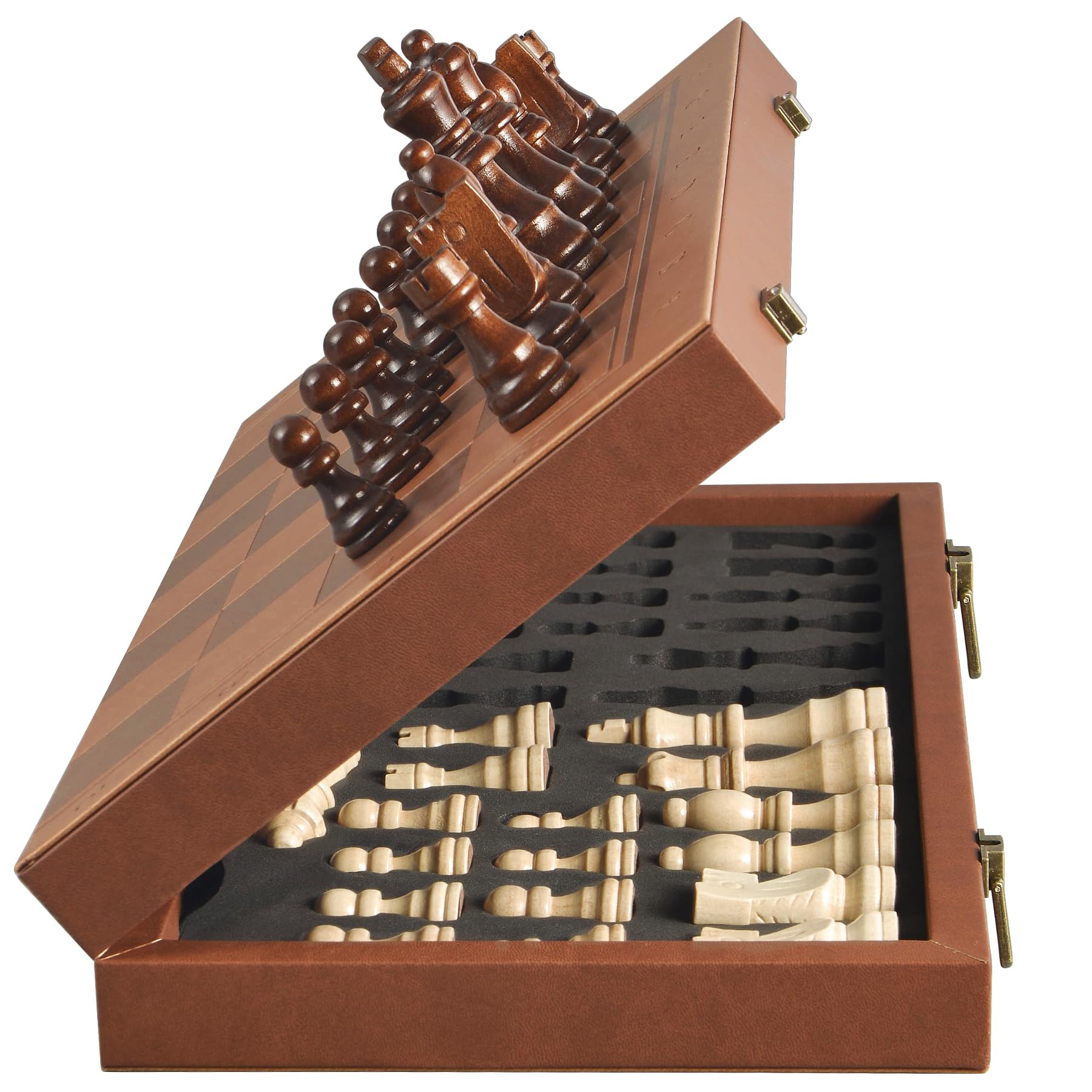 OUMODA magnetic chess set board with premium 15.4-inch leather surface for smooth play.