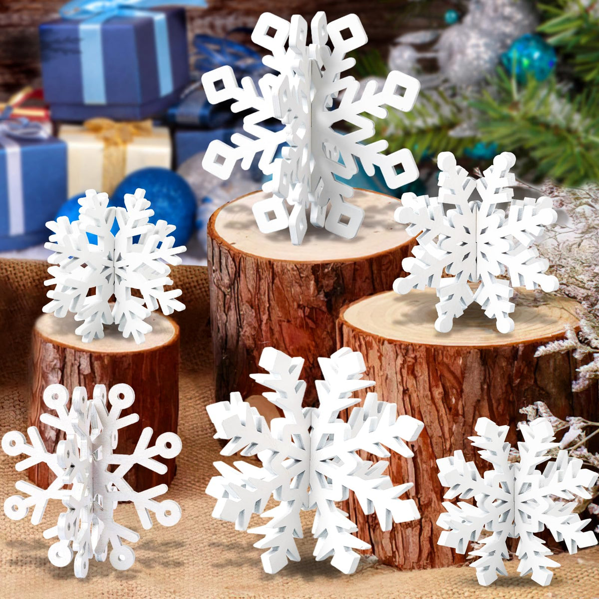 OuMuaMua 6-set snowflake table centerpieces for festive decor and easy setup.
