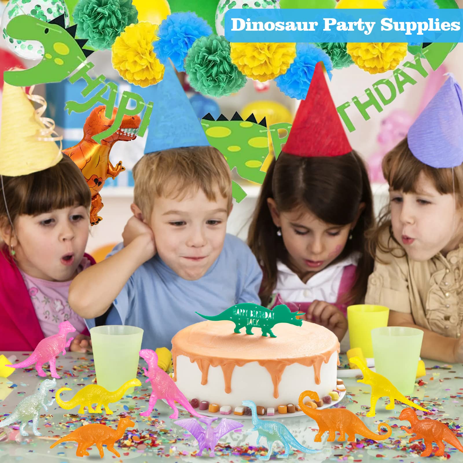 OuMuaMua glow dinosaur toy set promotes screen-free, creative play at parties.