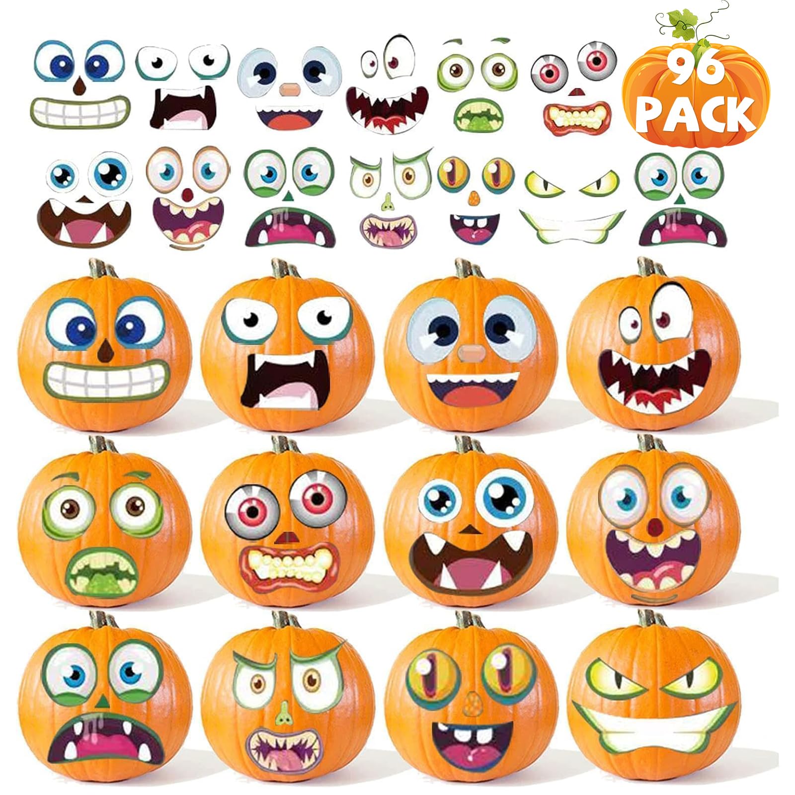 OuMuaMua pumpkin sticker face close-up for quick Halloween decoration on small pumpkins.