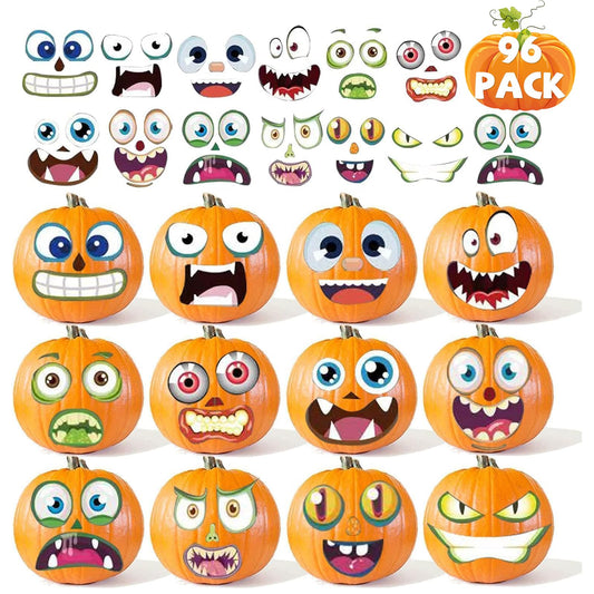 OuMuaMua pumpkin sticker face close-up for quick Halloween decoration on small pumpkins.