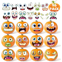 OuMuaMua pumpkin sticker face close-up for quick Halloween decoration on small pumpkins.