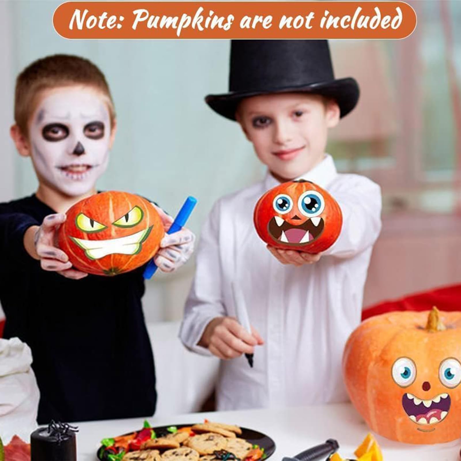 OuMuaMua pumpkin sticker face adds personality to pumpkins during classroom activities.