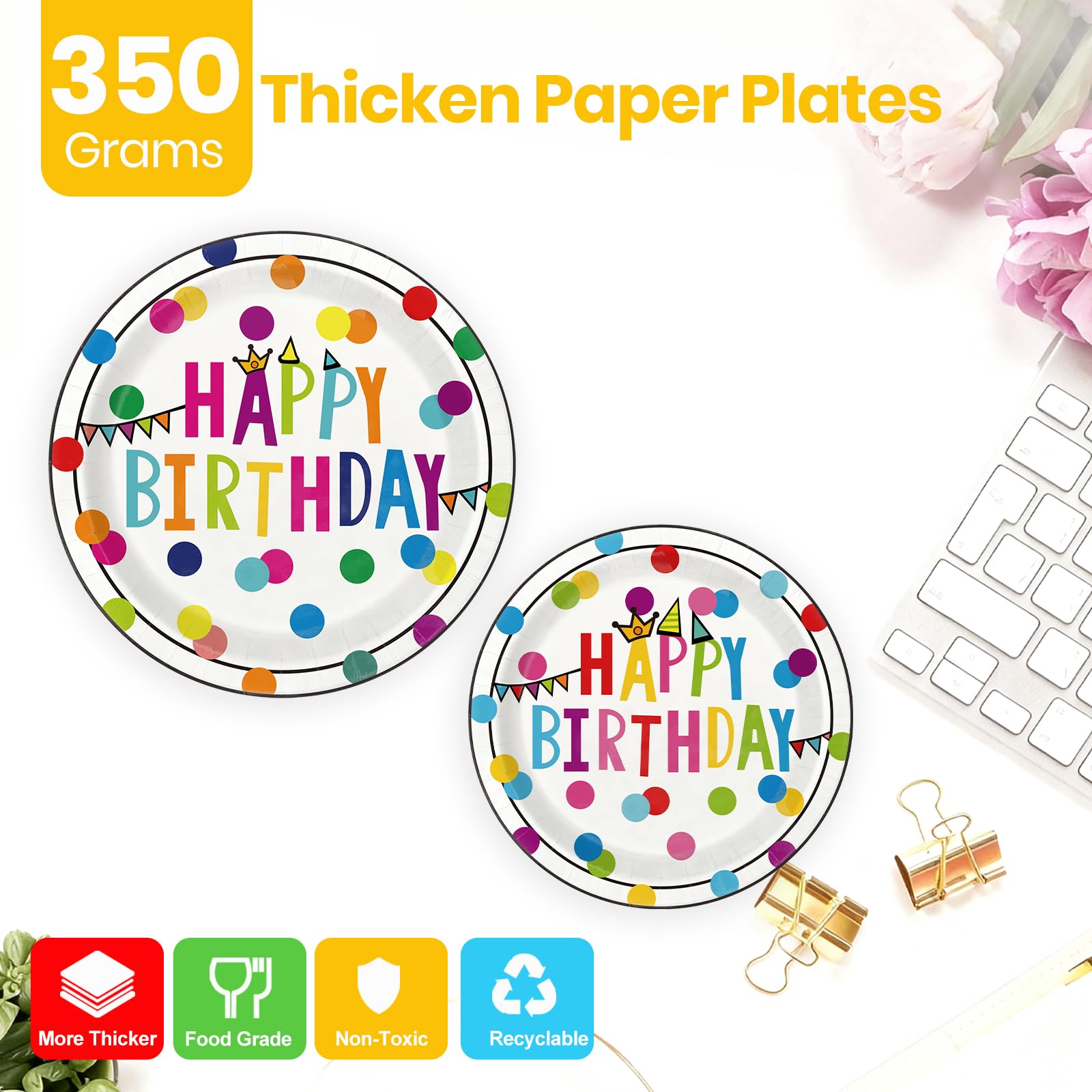 OUNIY birthday napkins with dot pattern for clean-up and color.