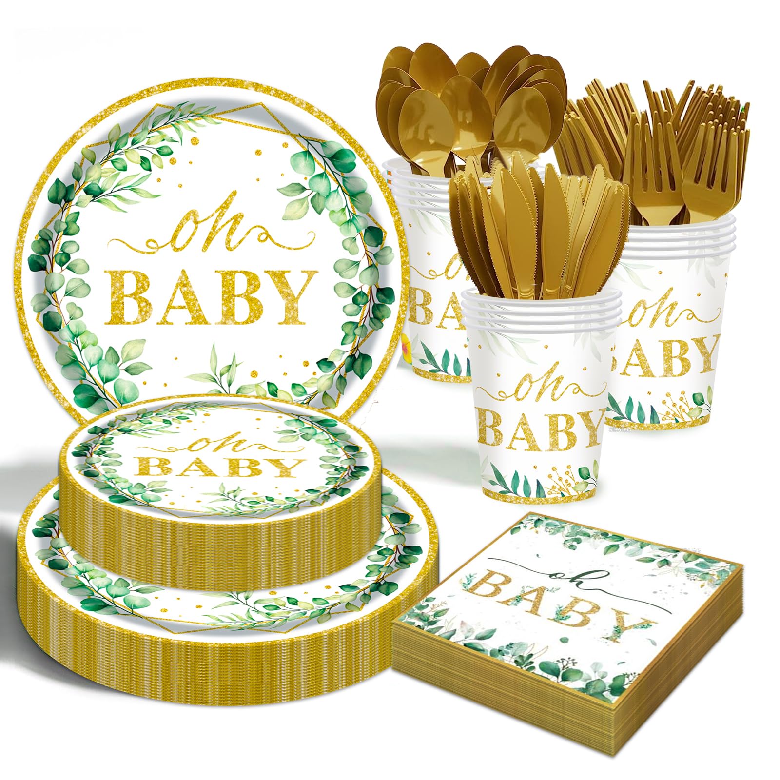 OUNIY Sage Greenery 9-inch dinner plates for easy, mess-free party serving