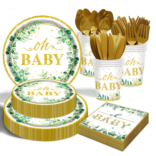 OUNIY Sage Greenery 9-inch dinner plates for easy, mess-free party serving