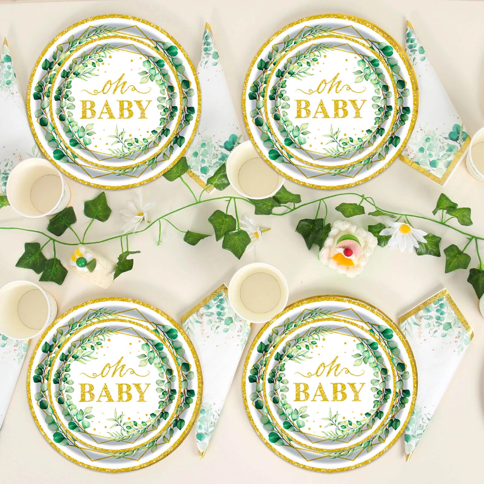 OUNIY Sage Greenery tableware pack ties your party look together