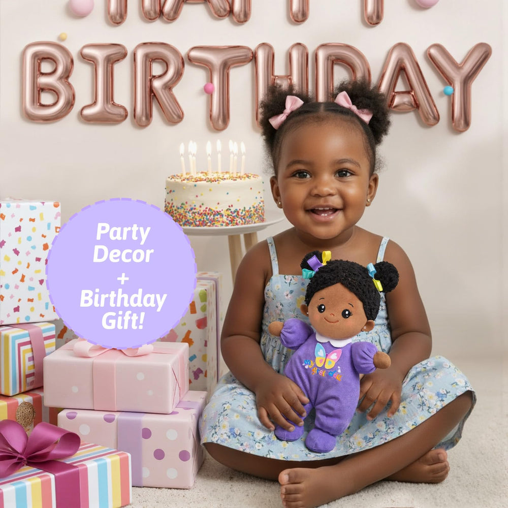 OUOZZZ 10-inch black baby doll gift-packaging shown for special occasions.