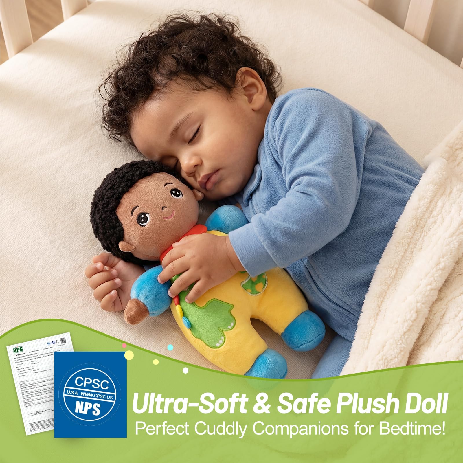 OUOZZZ baby doll bedtime hug, soothing a toddler at night.