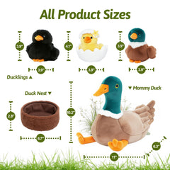 OUOZZZ duck plush with three colorful ducklings for storytelling.