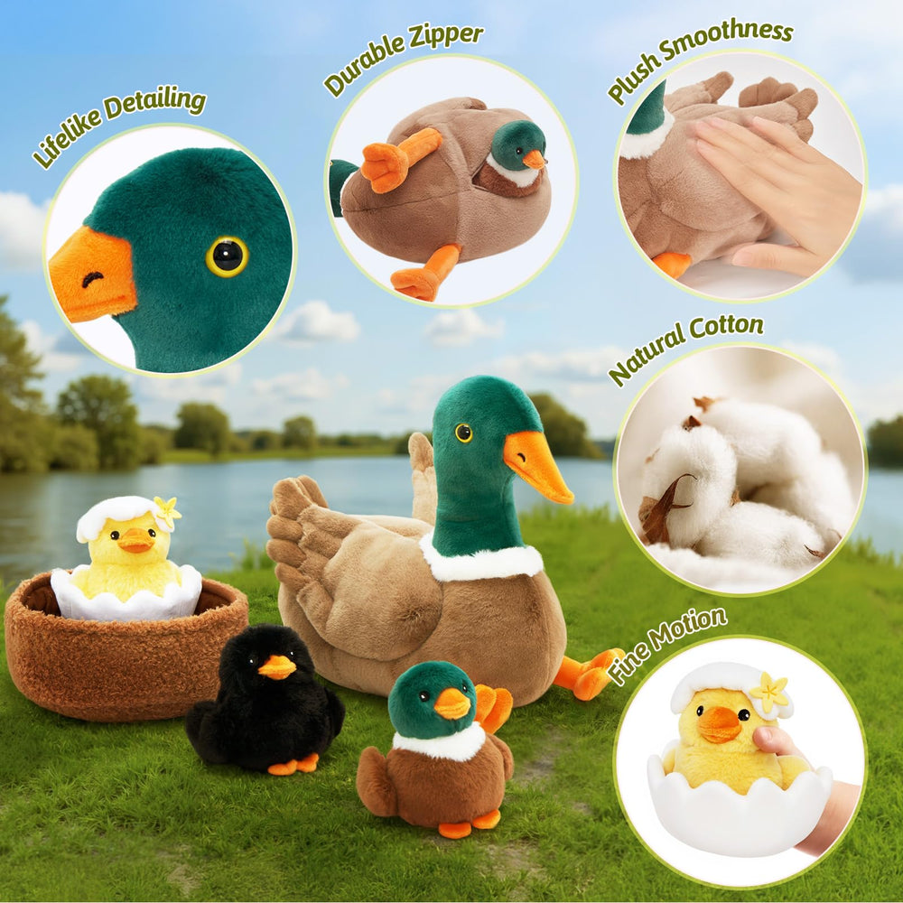 OUOZZZ toddler cuddling the duck plush during playtime.