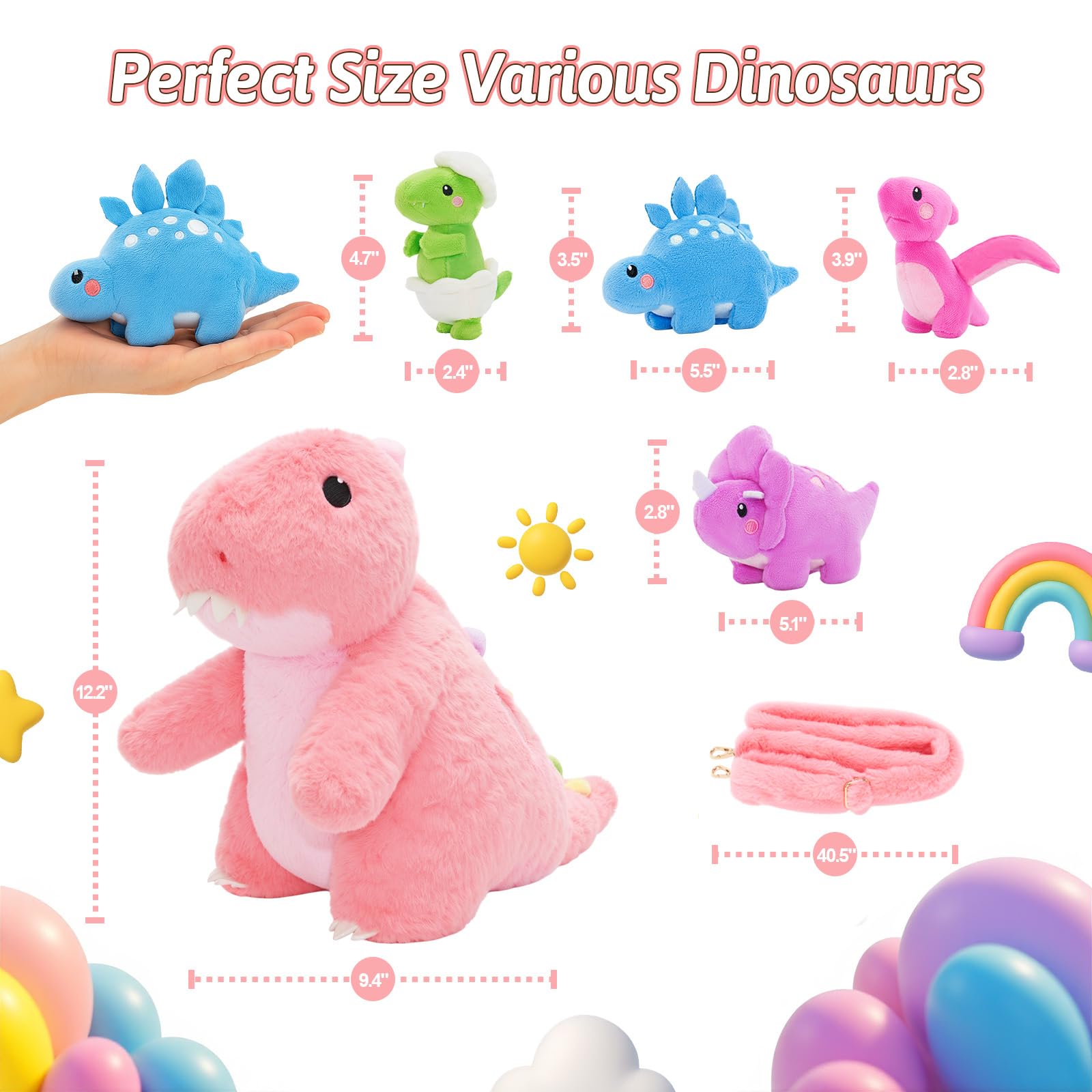 OUOZZZ pink inner mini plush set with four colorful dinos