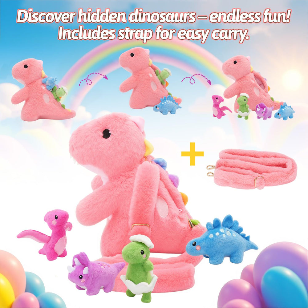 OUOZZZ shoulder strap on pink dinosaur toy for easy carrying