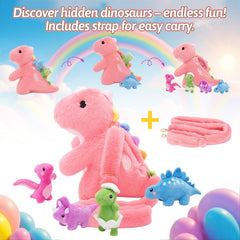 OUOZZZ shoulder strap on pink dinosaur toy for easy carrying