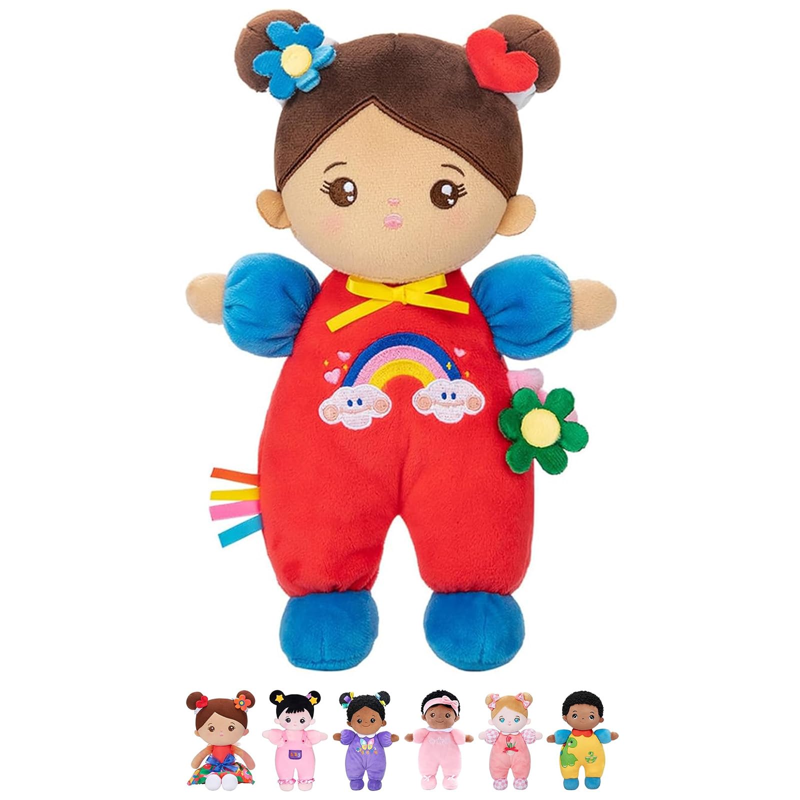 OUOZZZ soft baby doll 10 inch full view, ideal cuddle companion for toddlers.