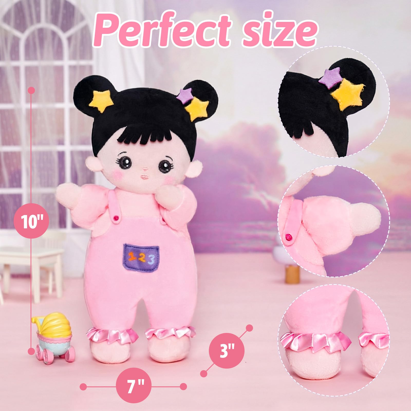 OUOZZZ soft baby doll with black hair inspires nurturing role-play and imaginative games.