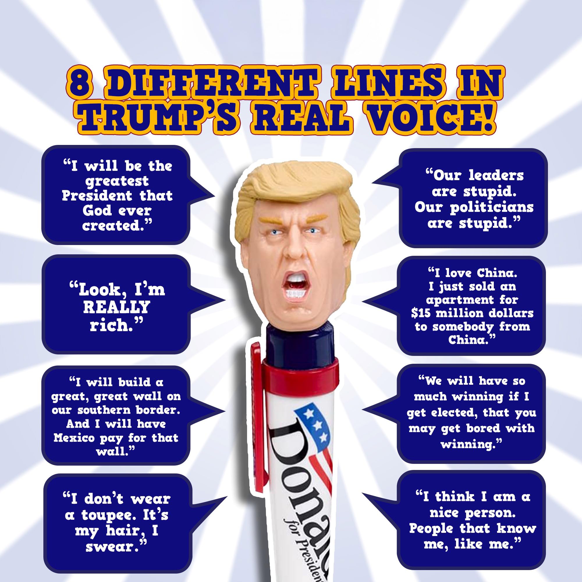 Donald Trump Talking Pen featuring crystal-clear audio enhances desk presence.