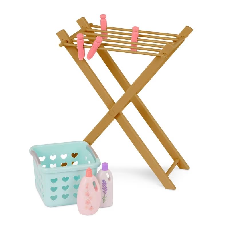 Our Generation laundry drying rack dries doll clothes after washing