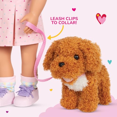 Leash attached to doll's hand for safe, hands-on walks
