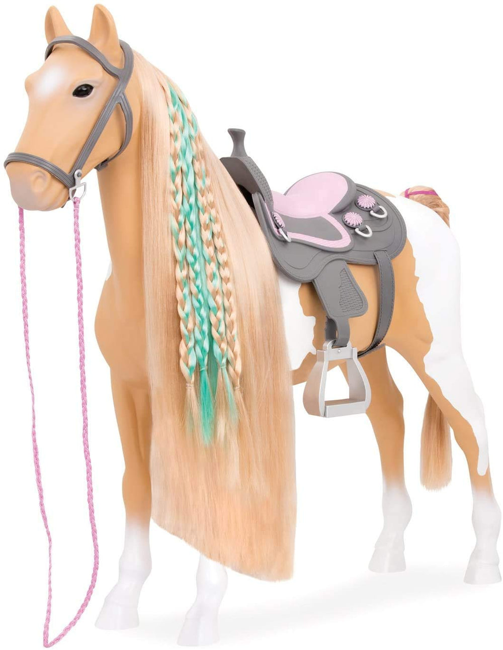 Our Generation Palomino paint horse bridle and reins ready for realistic pretend play.