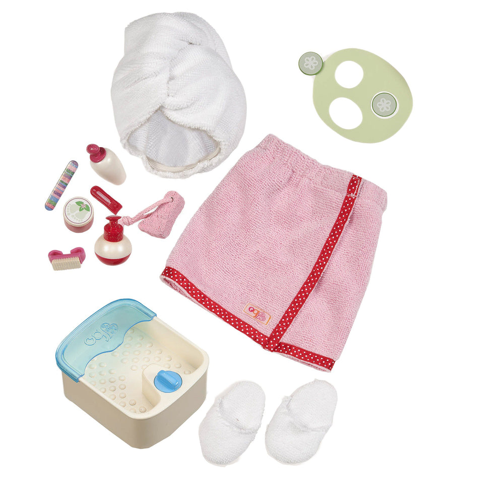 Our Generation Sp-aaaah day spa set shown with an 18-inch doll for pampering pretend play