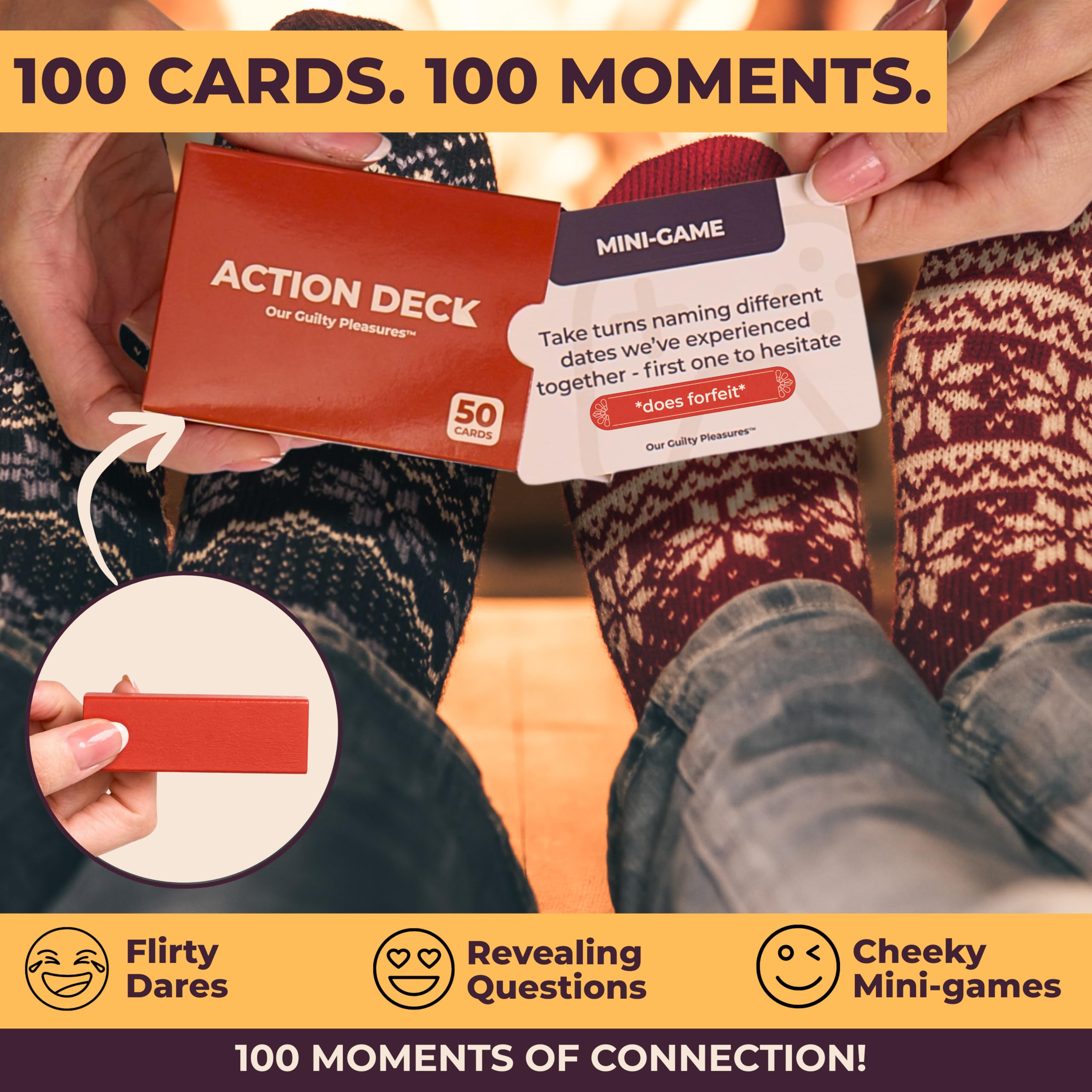 Our Guilty Pleasures Pull Out Game action cards spark bold challenges and laughs.