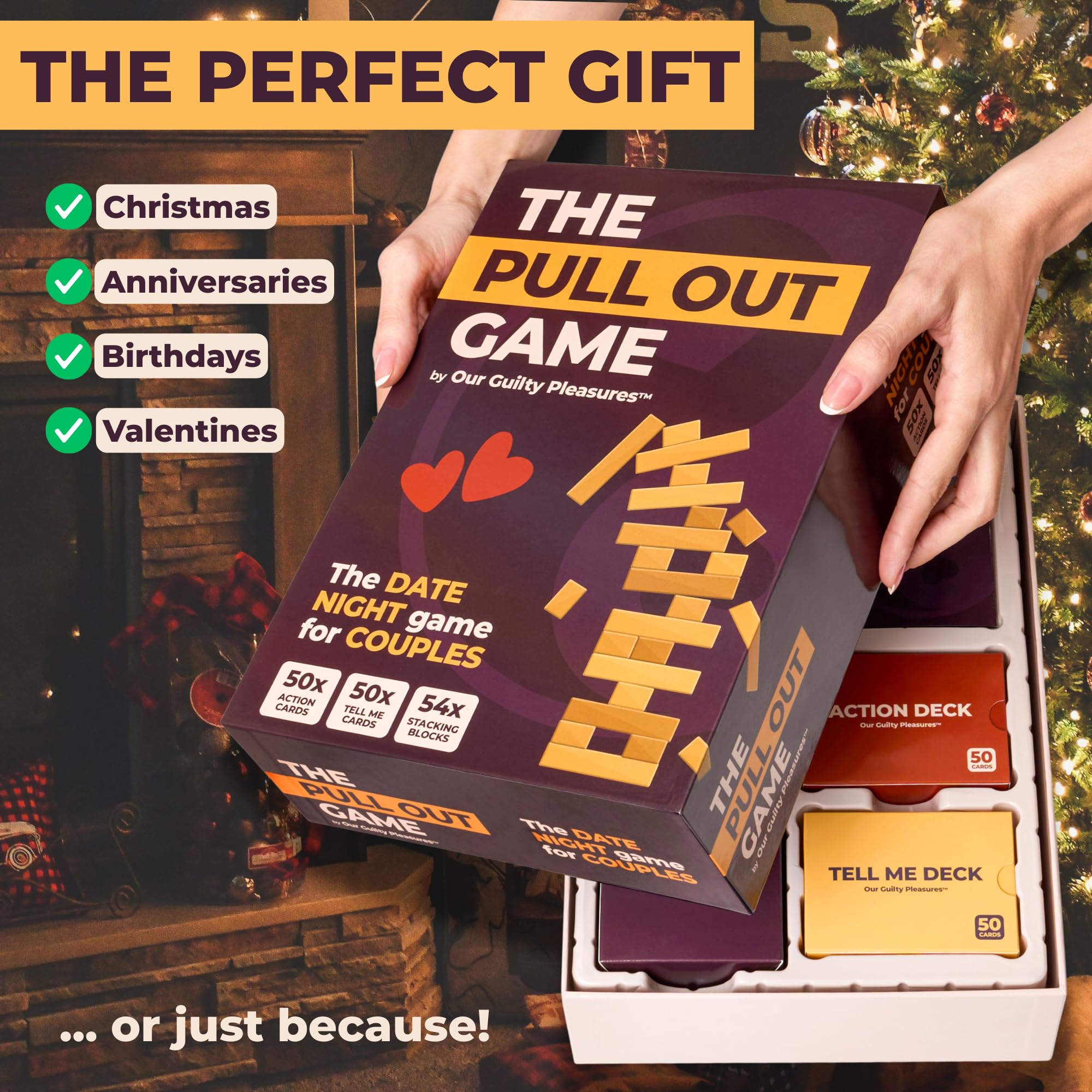 Our Guilty Pleasures Pull Out Game date-night setup creates a playful vibe.