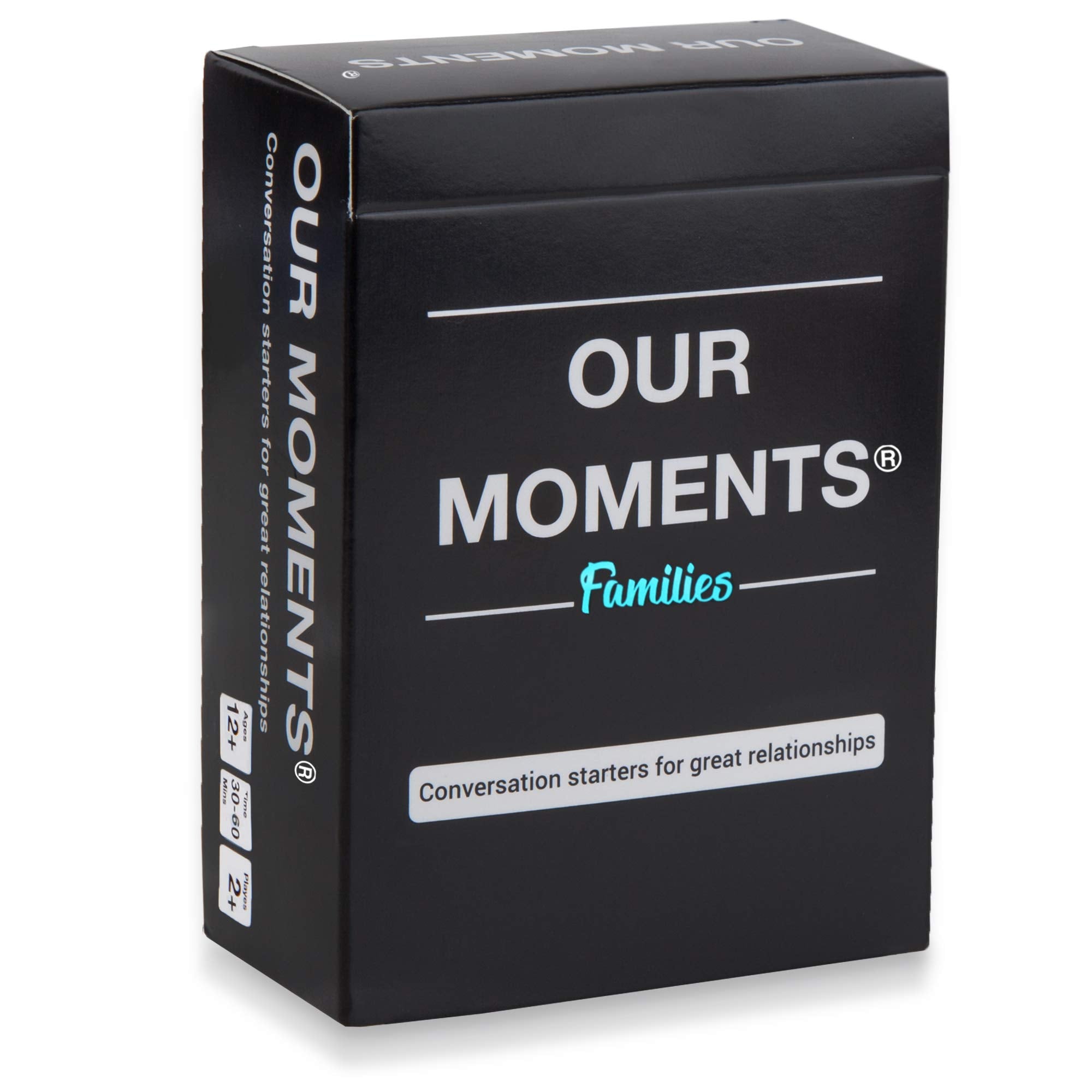 OUR MOMENTS Families card box front promotes family bonding during game night